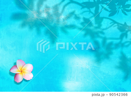 プルメリアのシルエットと美しい花、青い壁の背景 90542366
