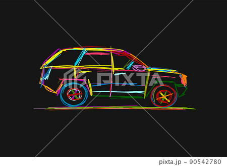 Tuned SUV, sketch for your design. Vector illustration Tuned SUV, sketch for your design. Vector illustration 90542780