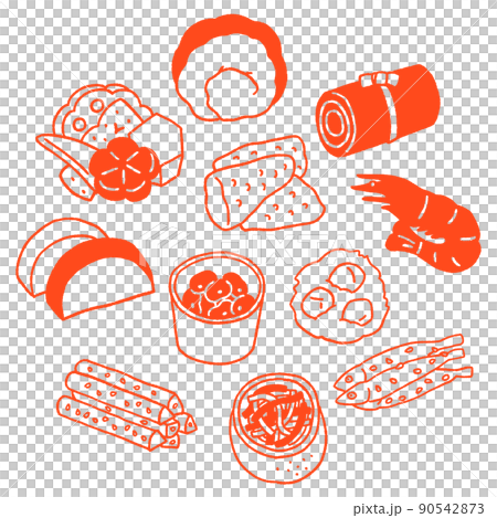 おせちの具材食材のセット　ベクターイラスト 90542873