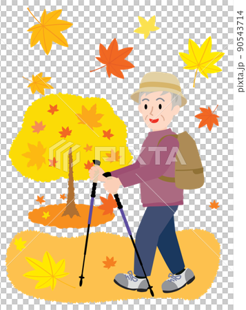 一位老人在秋天徒步旅行的插圖 一位老人在秋天徒步旅行的插圖 90543714
