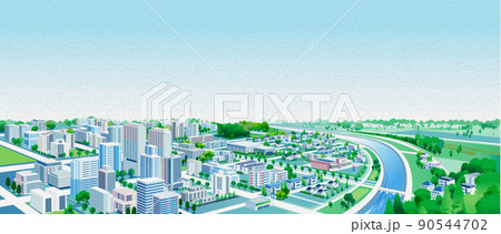 油彩風のエンボス。美しい街並みと暮らしの風景。人々が明るく暮らせる自然と住宅が溶け込む街づくり。 油彩風のエンボス。美しい街並みと暮らしの風景。人々が明るく暮らせる自然と住宅が溶け込む街づくり。 90544702