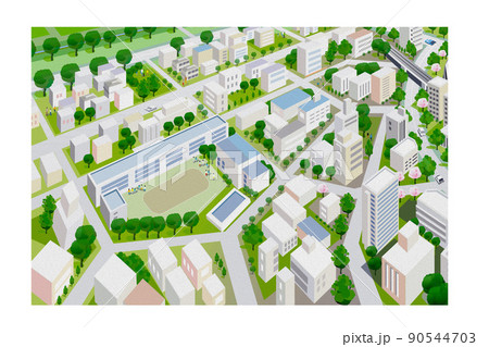 油彩風のエンボス。美しい街並みと暮らしの風景。人々が明るく暮らせる自然と住宅が溶け込む街づくり。 油彩風のエンボス。美しい街並みと暮らしの風景。人々が明るく暮らせる自然と住宅が溶け込む街づくり。 90544703