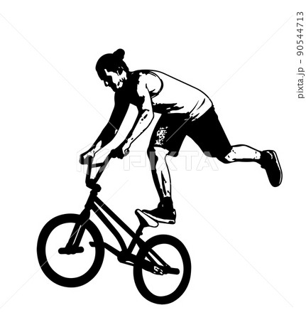 bmx bicyclist performing stunt tricks - sketch vector artwork bmx bicyclist performing stunt tricks - sketch vector artwork 90544713