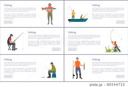 Fishing Men Posters Titles Set Vector Illustration 90544733