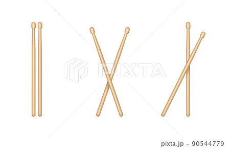 Set of 3d wooden drumsticks isolated on white background 90544779