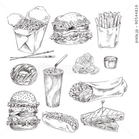 Fast Food Graphic Art Isolated on White Backdrop 90544816