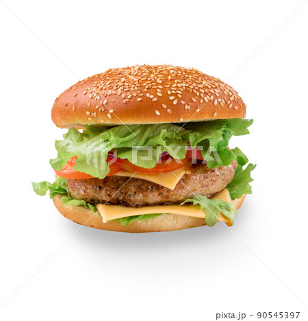 Tasty hamburger on white background Tasty hamburger on white background 90545397