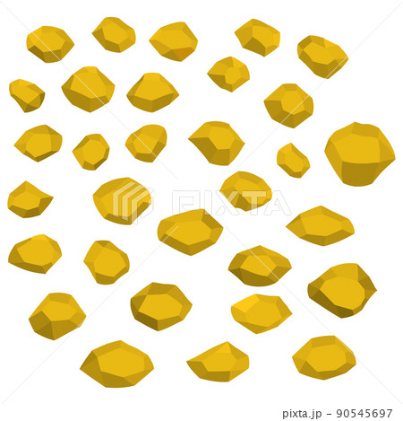Cartoon stones. Rock stone isometric set. Yellow boulders, natural building block shapes, wall stones. 3d flat isolated illustration. Vector collection 90545697