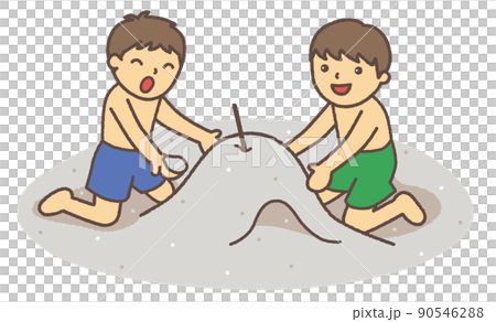 男孩們在沙灘上玩沙山 90546288