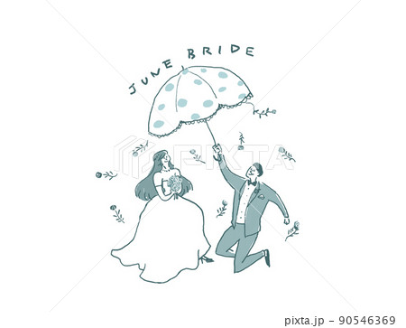 傘をさした新郎新婦、ウエディング、結婚式、文字あり(横、中央配置、サイズ中) 傘をさした新郎新婦、ウエディング、結婚式、文字あり(横、中央配置、サイズ中) 90546369