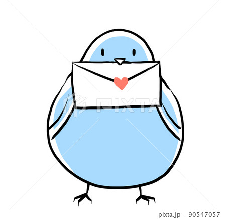 手紙を加える 正面向きの青い鳥のイラストのイラスト素材