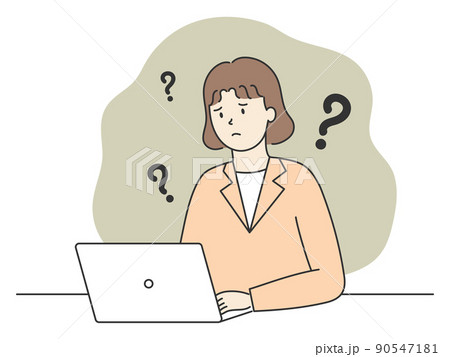 パソコンの前で考えているスーツを着た女性 90547181