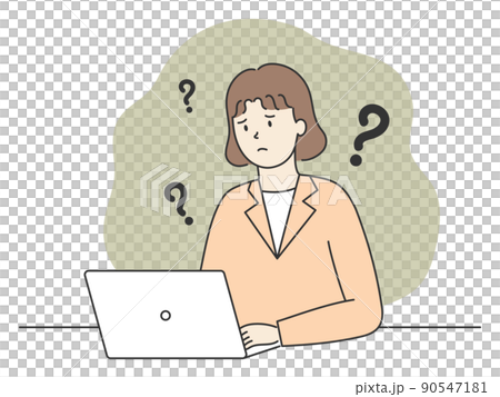 一個穿著西裝的女人在電腦前思考 一個穿著西裝的女人在電腦前思考 90547181