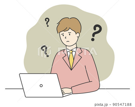 パソコンの前で考えているスーツを着た男性 90547188