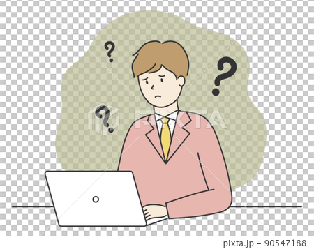 パソコンの前で考えているスーツを着た男性 90547188