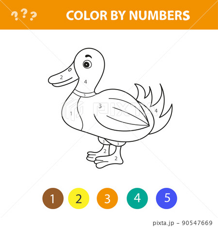 Color by numbers, printable activity with cute duck 90547669