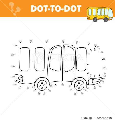 Cartoon yellow bus. Dot to dot educational game for kids. Vector illustration 90547740