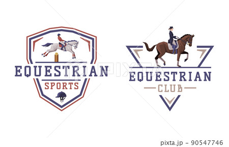 Equestrian Club Logo and Emblem with Jockey on Horseback Vector Set Equestrian Club Logo and Emblem with Jockey on Horseback Vector Set 90547746