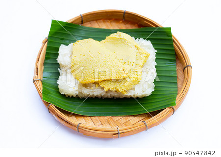 Thai dessert, Sweet sticky rice with egg custard Thai dessert, Sweet sticky rice with egg custard 90547842
