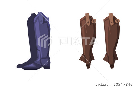 High Leather Boots Pair as Equestrian Sport Items for Racing Vector Set 90547846