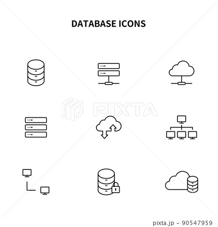 シンプルアイコンセット データベース サーバ クラウドのイラスト素材