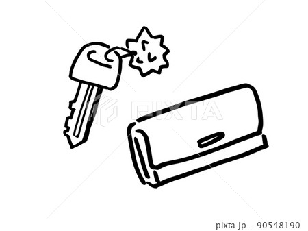 シンプルイラスト 線画 長財布 鍵のイラスト素材