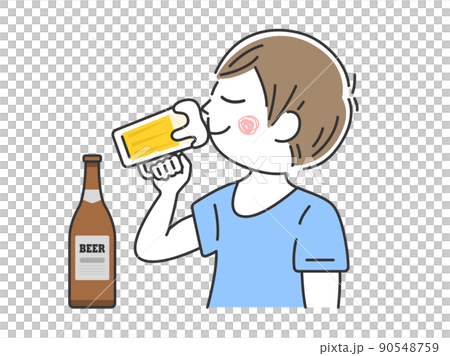 Illustration of a man drinking draft beer with a beer mug 90548759