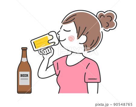 ビールジョッキで生ビールを飲む 女性のイラストのイラスト素材