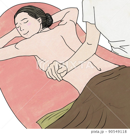気持ちよさそうに背中のマッサージを受ける女性のイラスト 気持ちよさそうに背中のマッサージを受ける女性のイラスト 90549118
