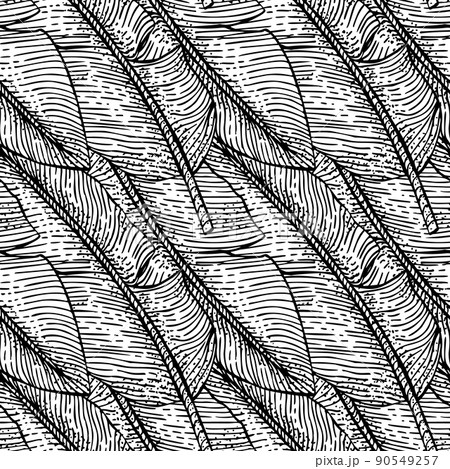Banana leaf engraving seamless pattern. Retro monochrome tropical leaves in hand drawn style. Banana leaf engraving seamless pattern. Retro monochrome tropical leaves in hand drawn style. 90549257