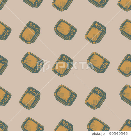 Retro TV engraved seamless pattern. Vintage television background in hand drawn style. 90549546