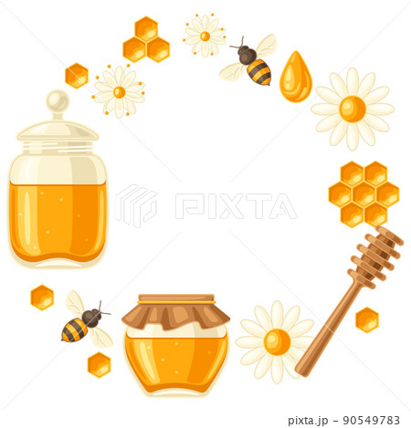 Frame with honey items. Image for food and agricultural industry. 90549783