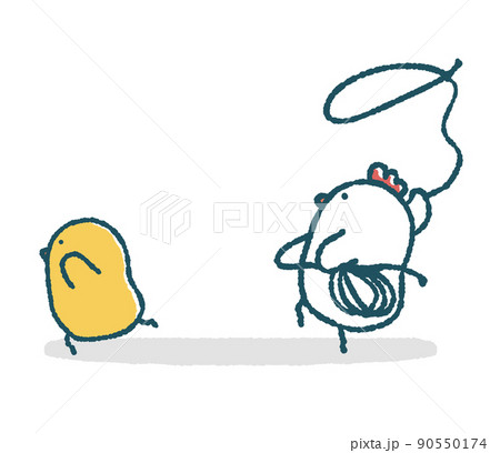 ゆるいにわとりはひよこを投げ縄で捕まえようとする 90550174