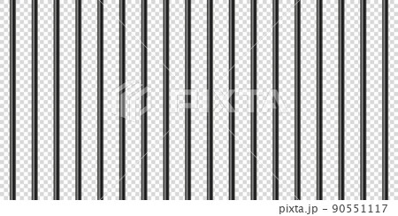 Black realistic metal prison bars. Detailed jail cage, prison iron fence. Criminal background mockup. Creative vector illustration. 90551117