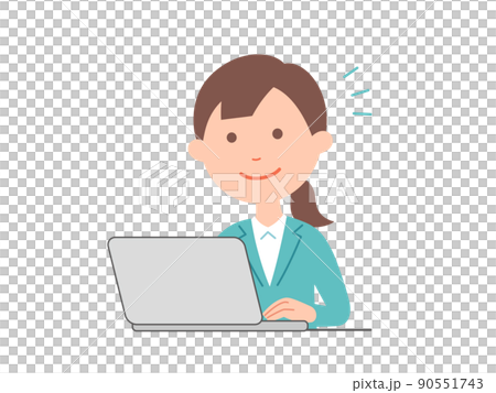 A business woman who works seriously on a personal computer 90551743