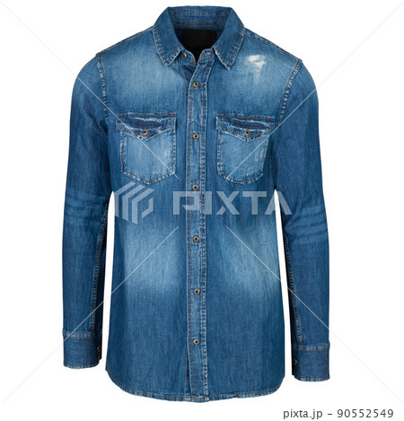 Blue jean male shirt isolated on invisible mannequin. Blue jean male shirt isolated on invisible mannequin. 90552549