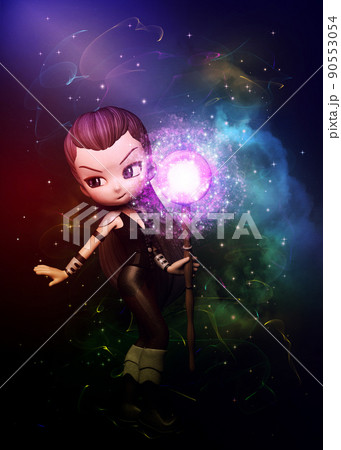 Mage girl with starry clouds 90553054