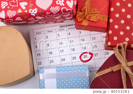 Top view flat lay boxing day concept. Top view flat lay boxing day concept. 90553261