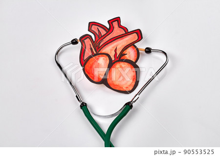 Realistic drawn heart and stethoscope isolated on white background. Realistic drawn heart and stethoscope isolated on white background. 90553525