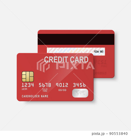 Vector 3d Realistic Red Credit Card Isolated. Design Template of Plastic Credit or Debit Card for Mockup, Branding. Credit Card Payment Concept. Front Back View 90553840
