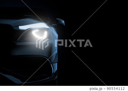 Close up on headlight of a generic and unbranded car. 3D illustration 90554112
