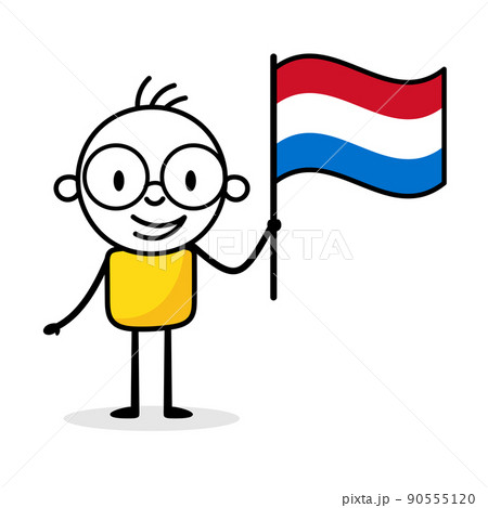 Man holding flag of Luxembourg isolated on white background. Hand drawn doodle line art man. Concept of country. Vector stock illustration. Man holding flag of Luxembourg isolated on white background. Hand drawn doodle line art man. Concept of country. Vector stock illustration. 90555120