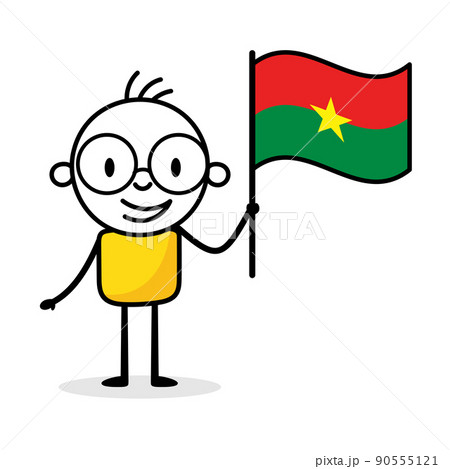 Man holding flag of Burkina Faso isolated on white background. Hand drawn doodle line art man. Concept of country. Vector stock illustration. 90555121