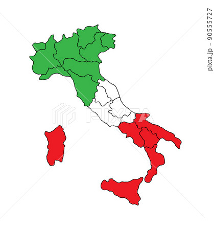 Map of Italy with region borders. Colored Italian political map with regional administrative borders. 90555727
