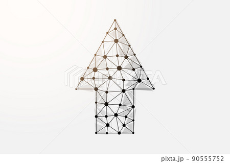 Up arrow 3d low poly symbol with connected dots. Growth, direction design vector illustration. Business goal polygonal wireframe 90555752
