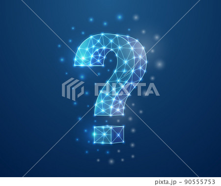Question mark 3d symbol in blue low poly style. Help support, problem design concept vector illustration. FAQ polygonal wireframe. 90555753