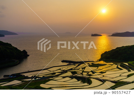 土谷棚田の夕陽 【長崎県松浦市】 土谷棚田の夕陽 【長崎県松浦市】 90557427