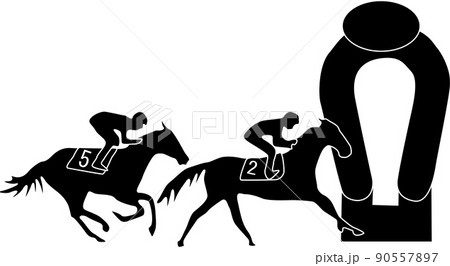 走る競馬のシルエット 90557897