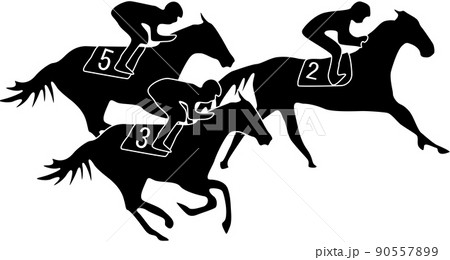 競争する競馬のシルエット 90557899