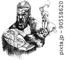 Sketch of viking warrior in full with ax aggressively attacks 90558620